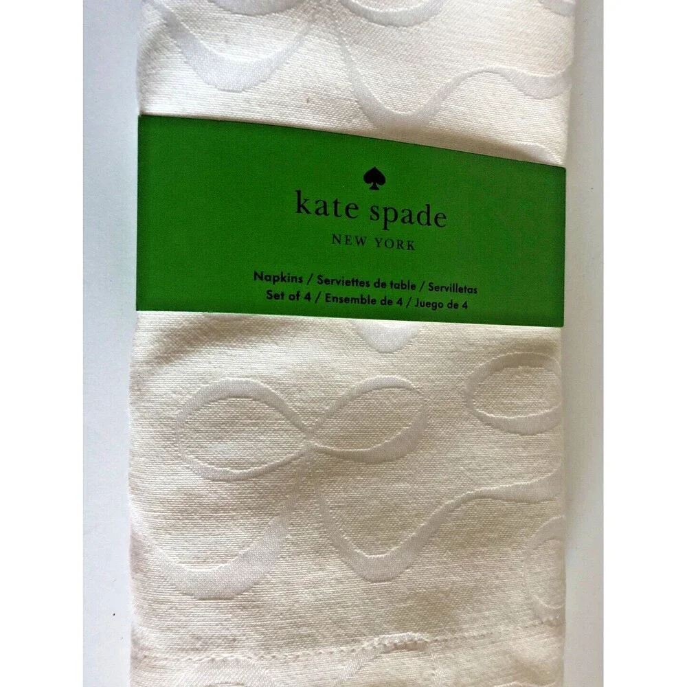 Kate Spade White Napkins Set of 4 All Wrapped Up Ribbon Bow 19x19